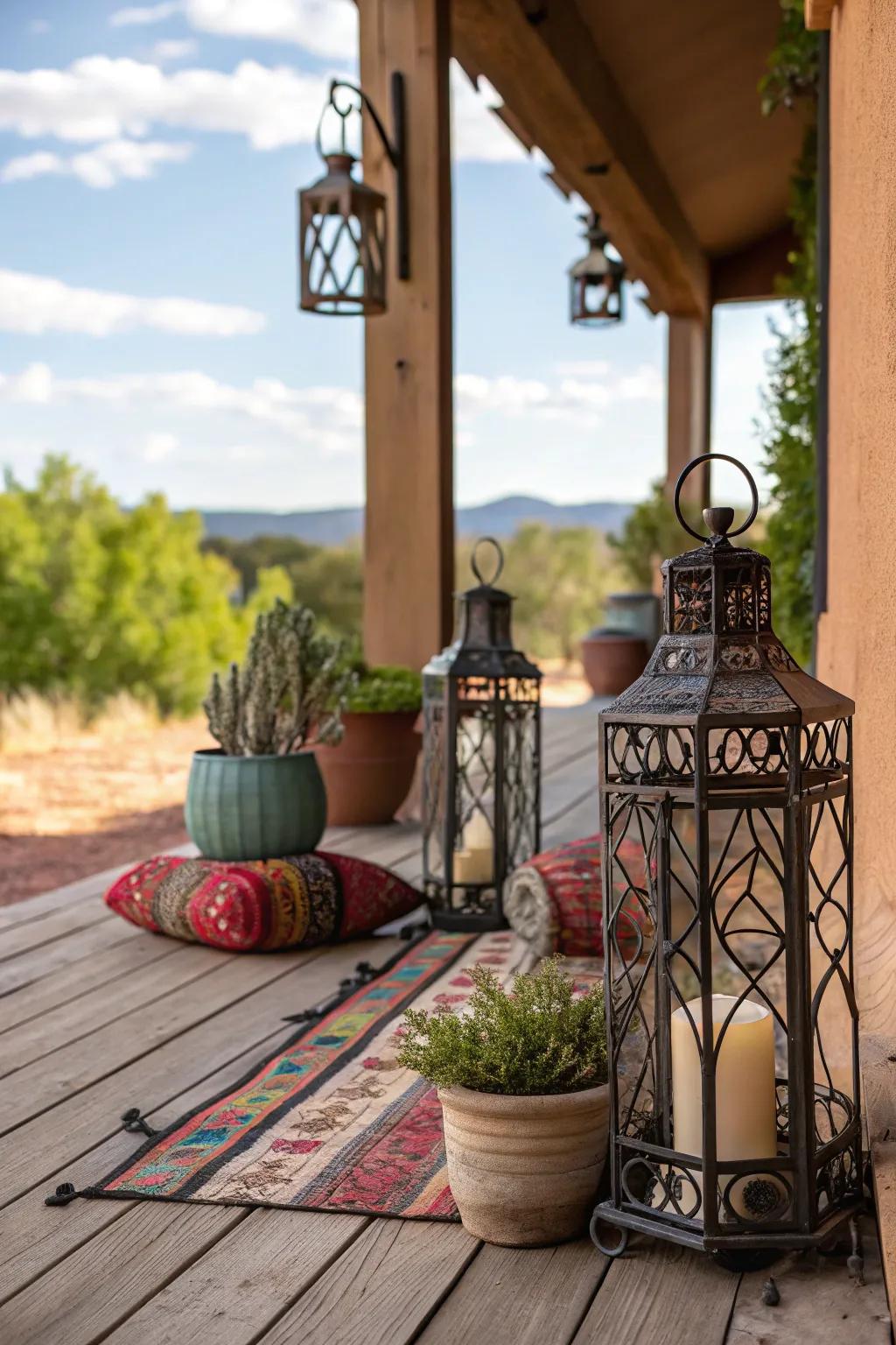 Metal accents bring an industrial edge to your porch.