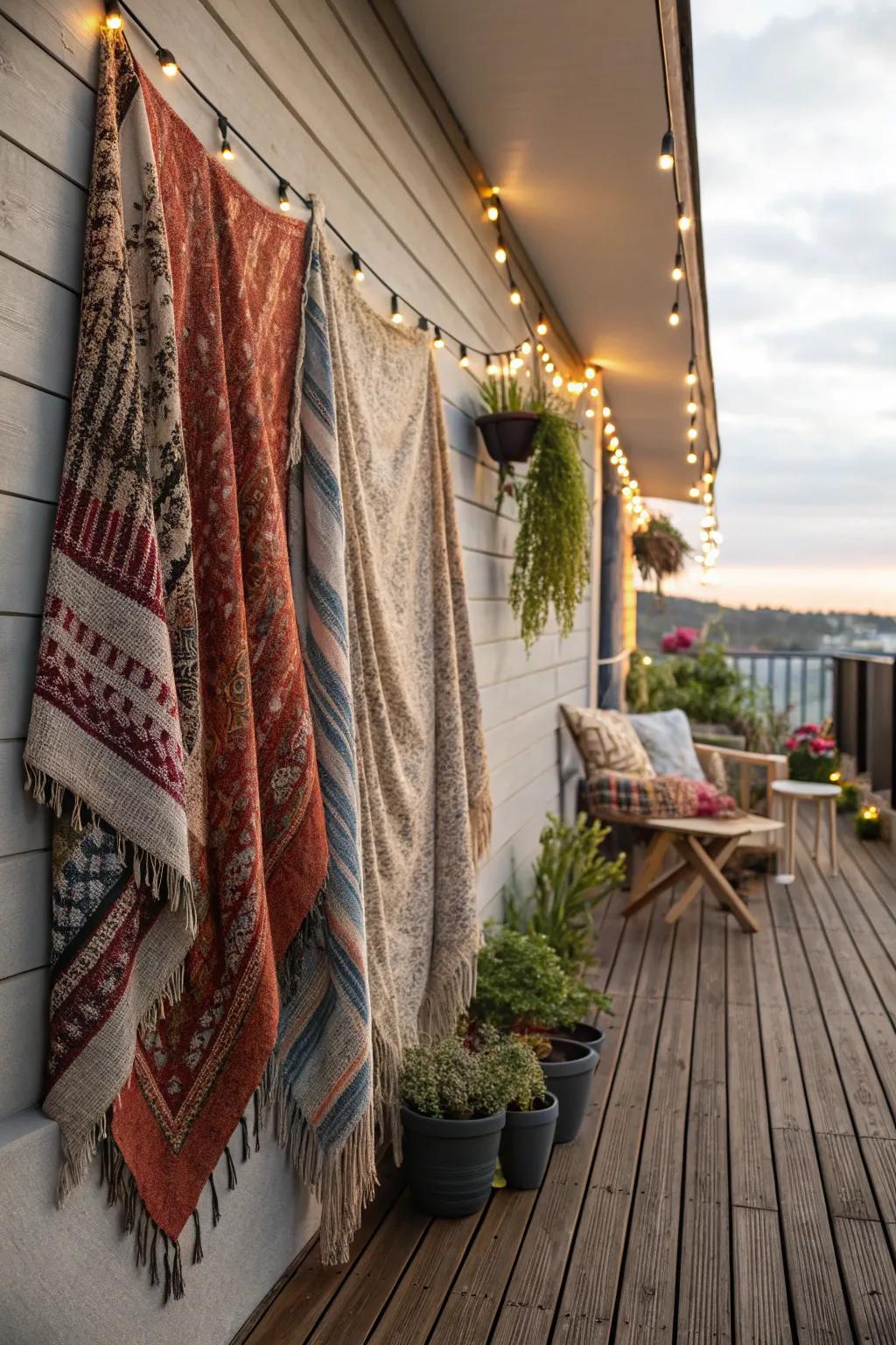 Woven textiles add a bohemian flair to your deck.