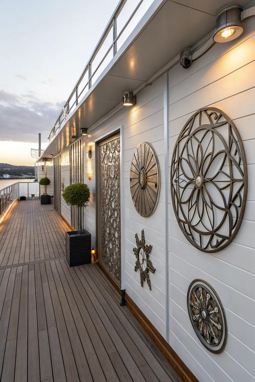 Metal art brings a modern touch to your deck.