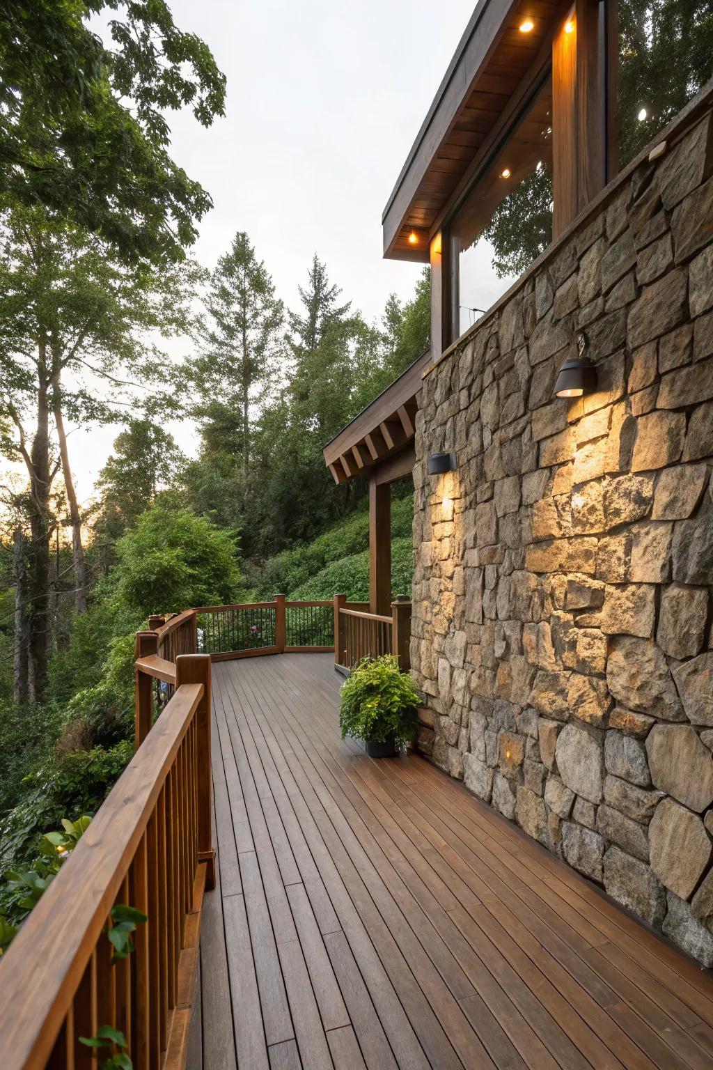 Stone walls add texture and sophistication to your deck.
