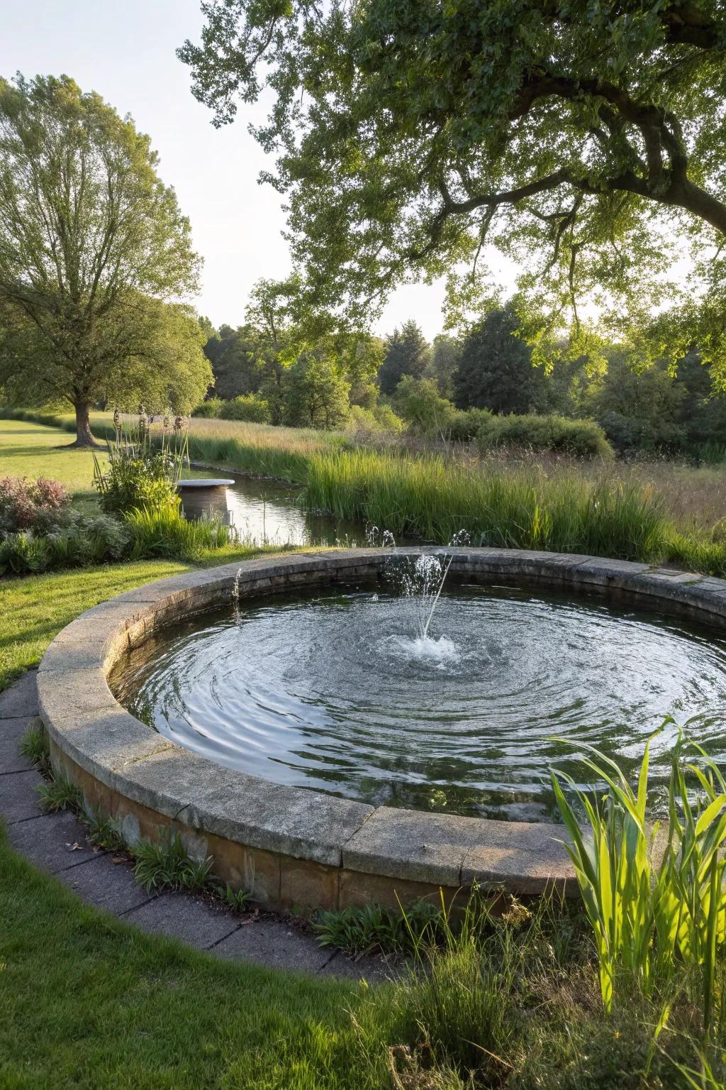 Pond design featuring a looped water circulation system.