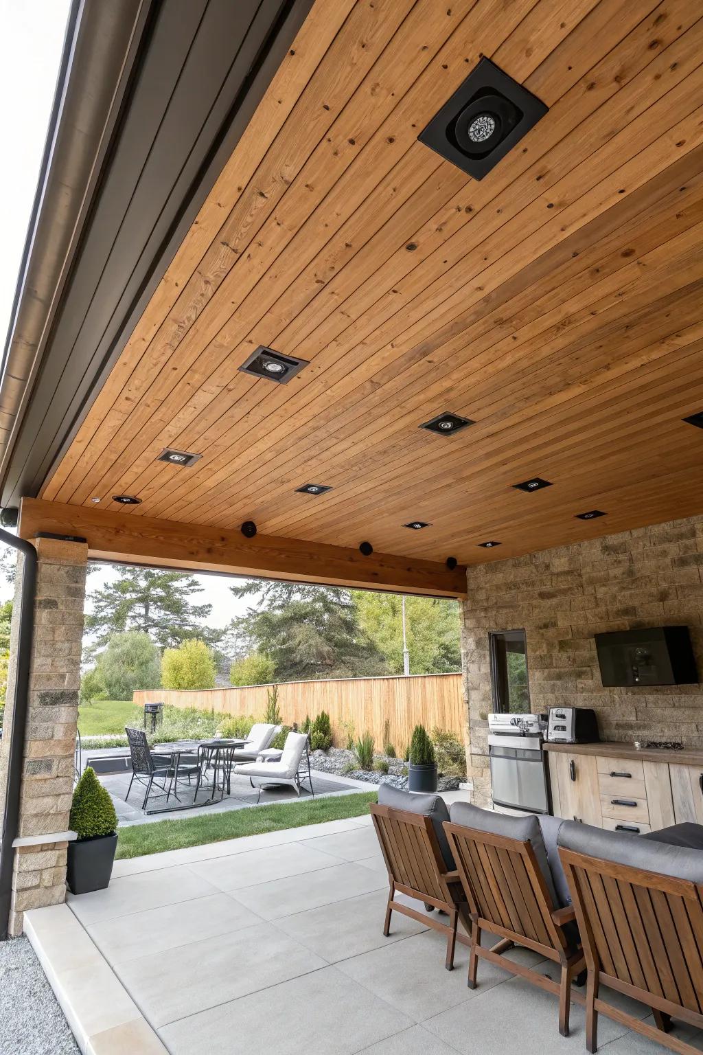 An integrated sound system makes your patio perfect for entertaining.