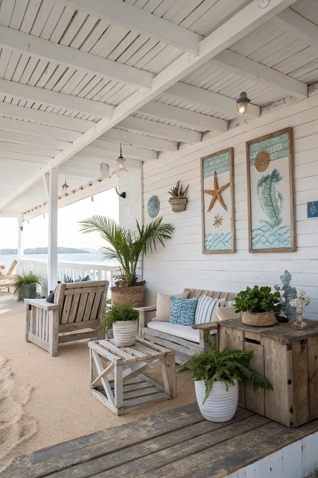 White-washed wood ceilings offer a fresh, coastal feel.