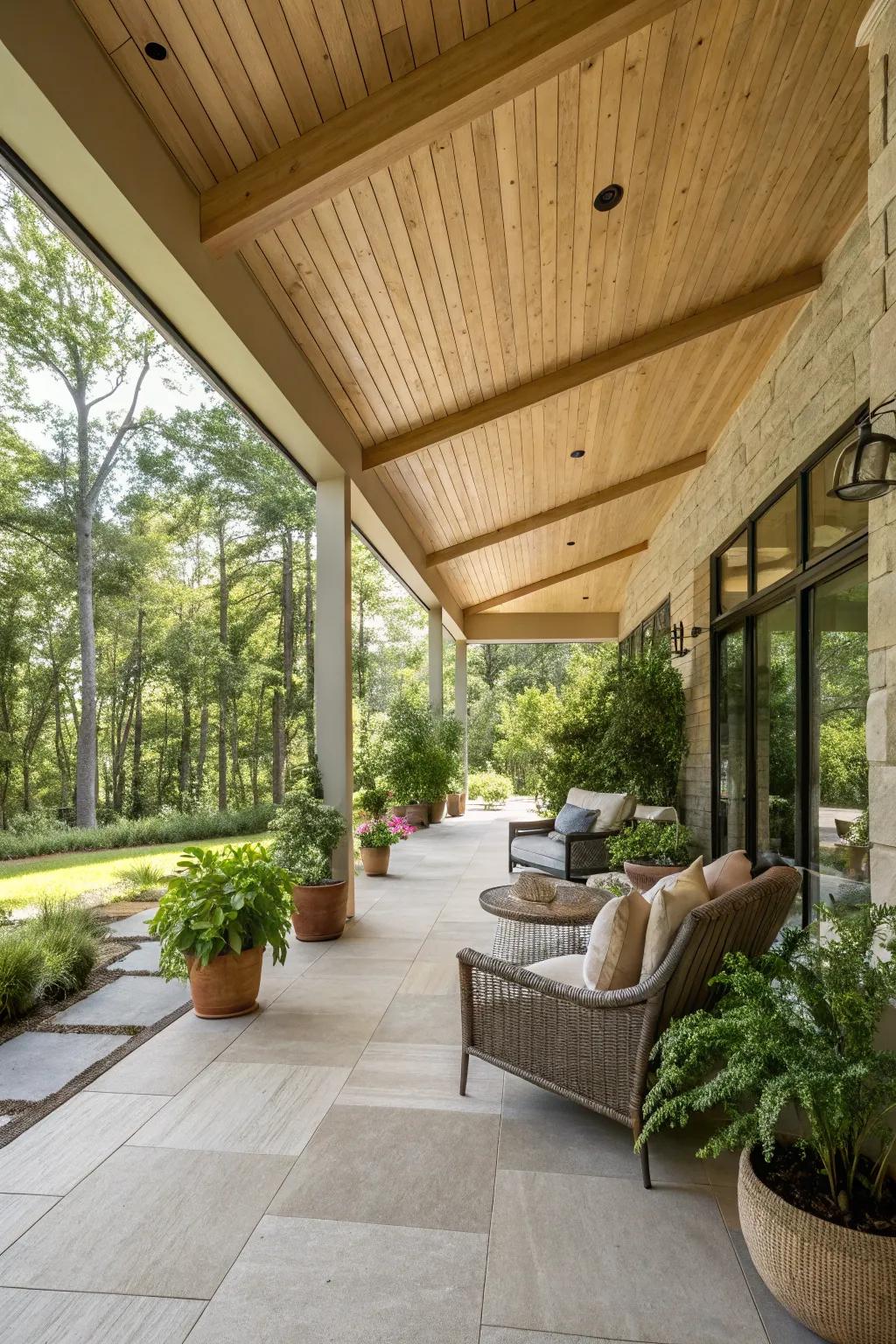 Light wood tones create a bright and open patio atmosphere.