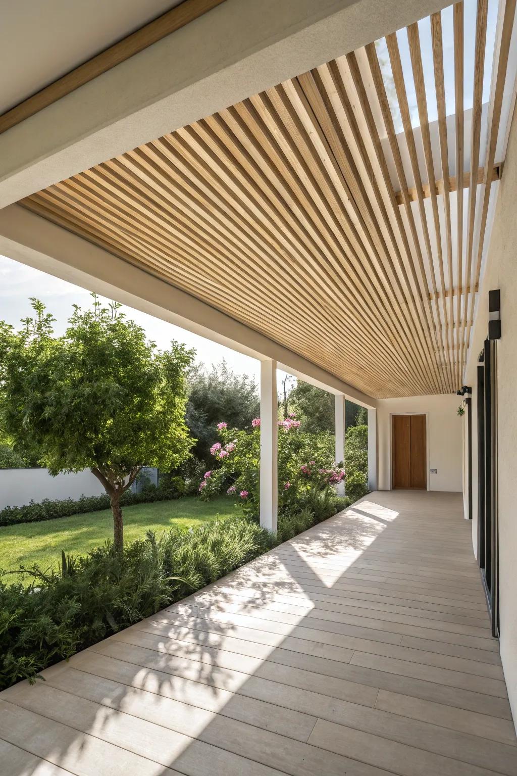 Sleek wooden slats create a modern, minimalist aesthetic.