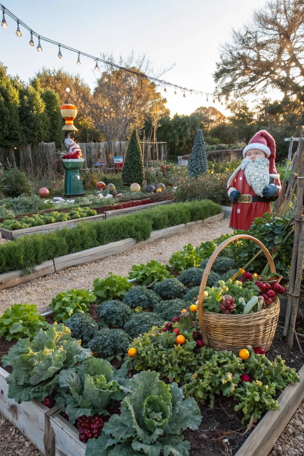 Garden decorated with seasonal items adding unique personality.