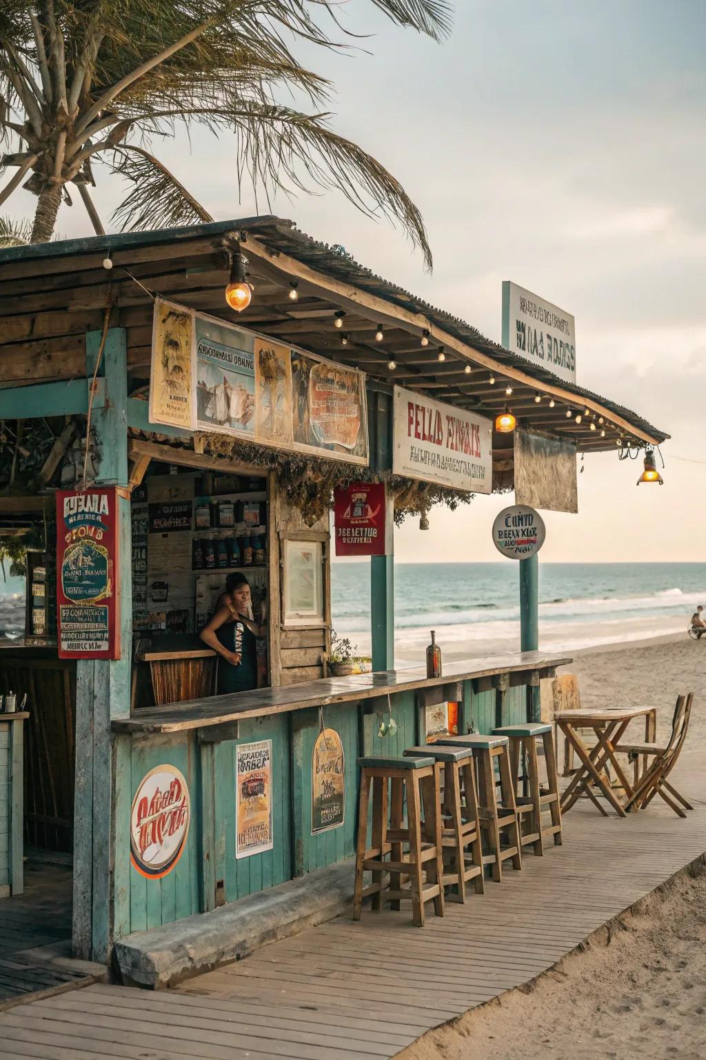 Vintage signs bring a nostalgic vibe to the bar.