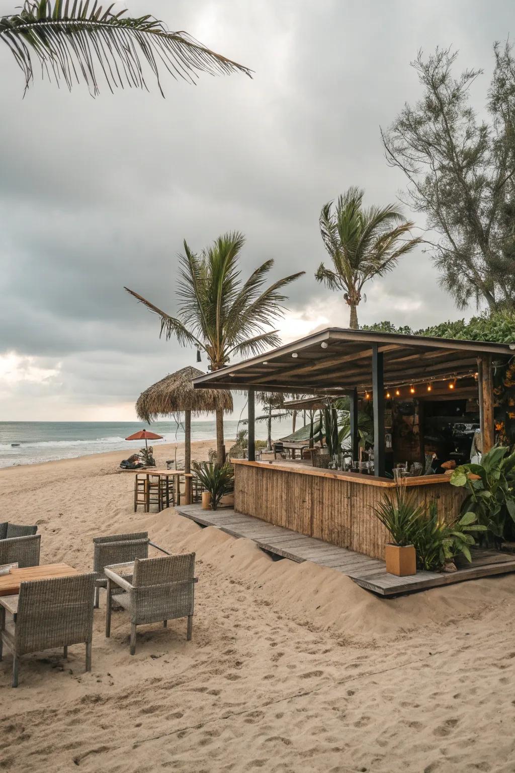 Real sand flooring brings the beach underfoot.