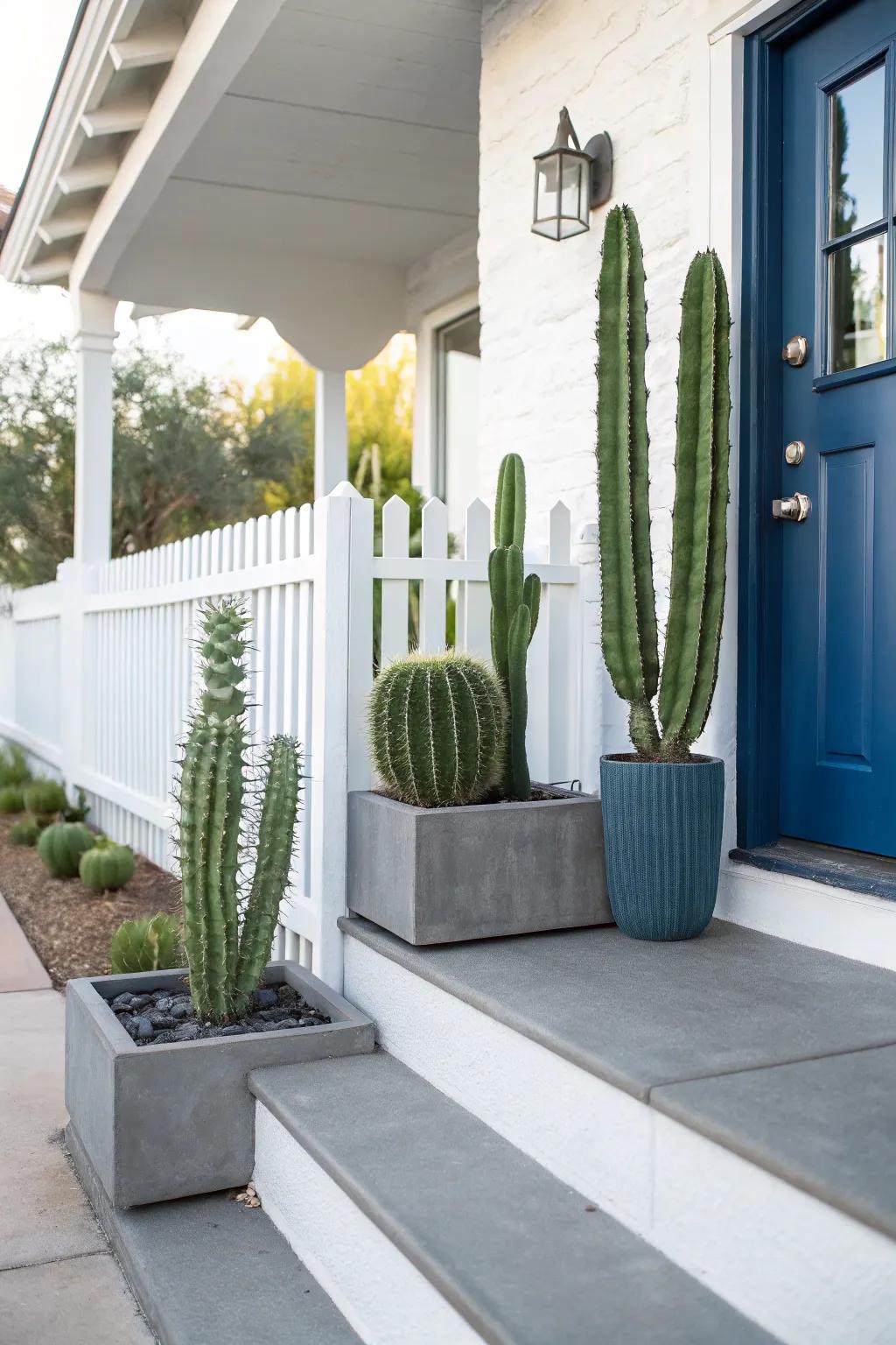 Faux cacti add a modern and chic twist to porch decor.