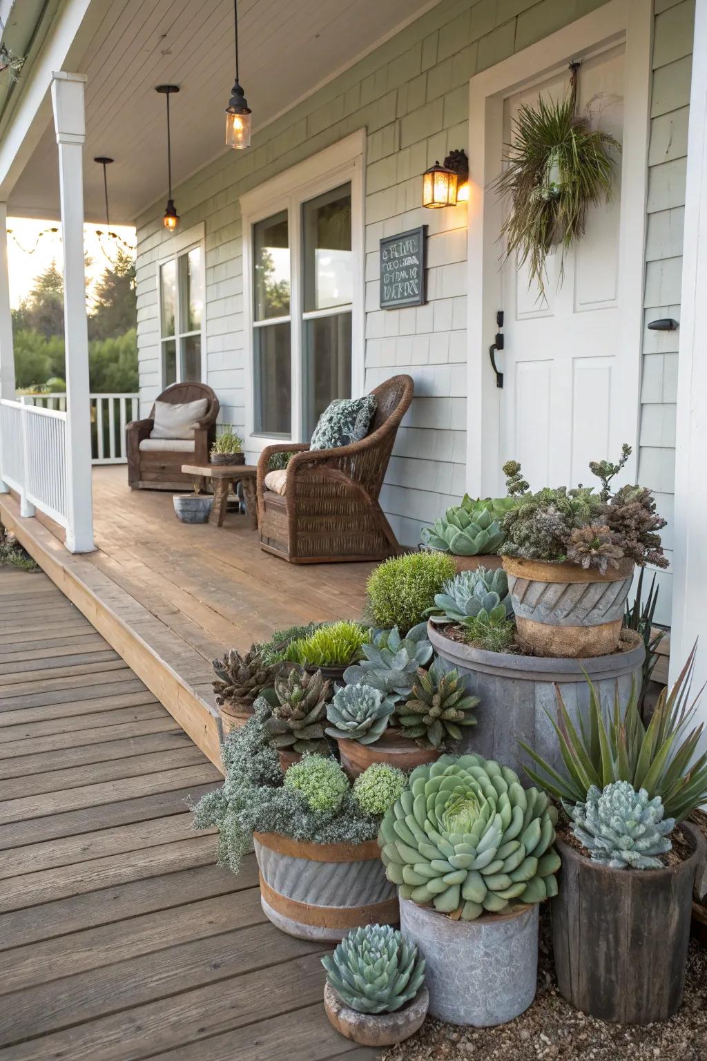 Faux succulents add unique texture and interest.