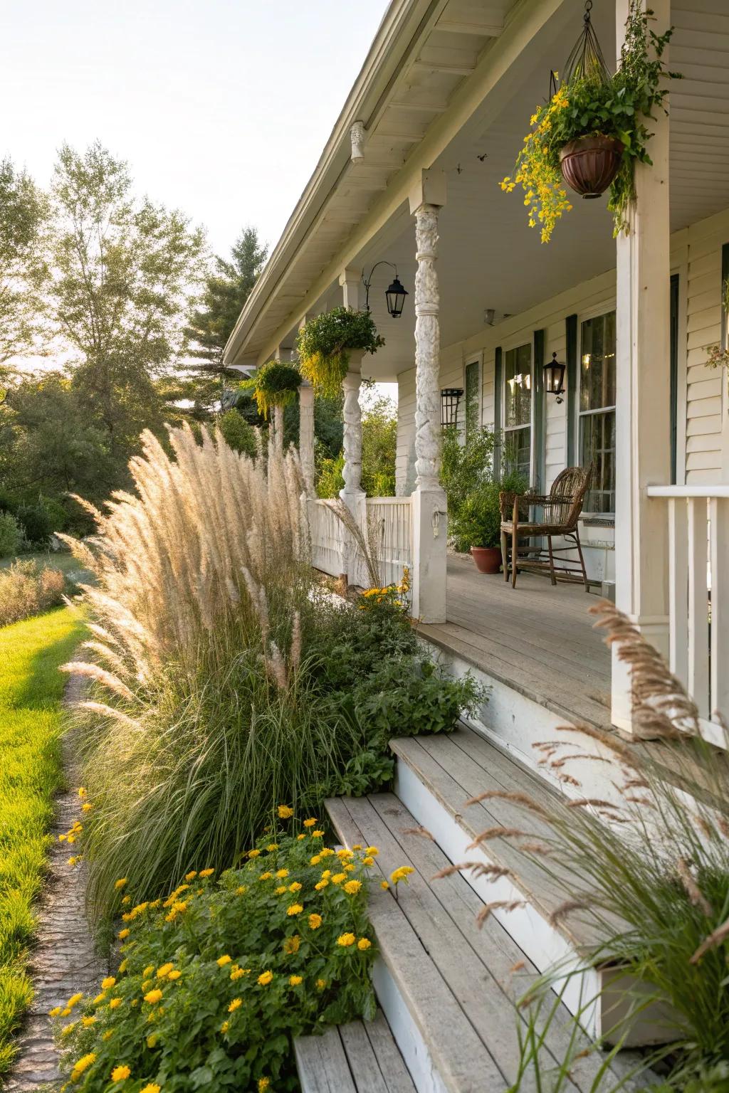 Faux grasses bring rustic charm and wild beauty.