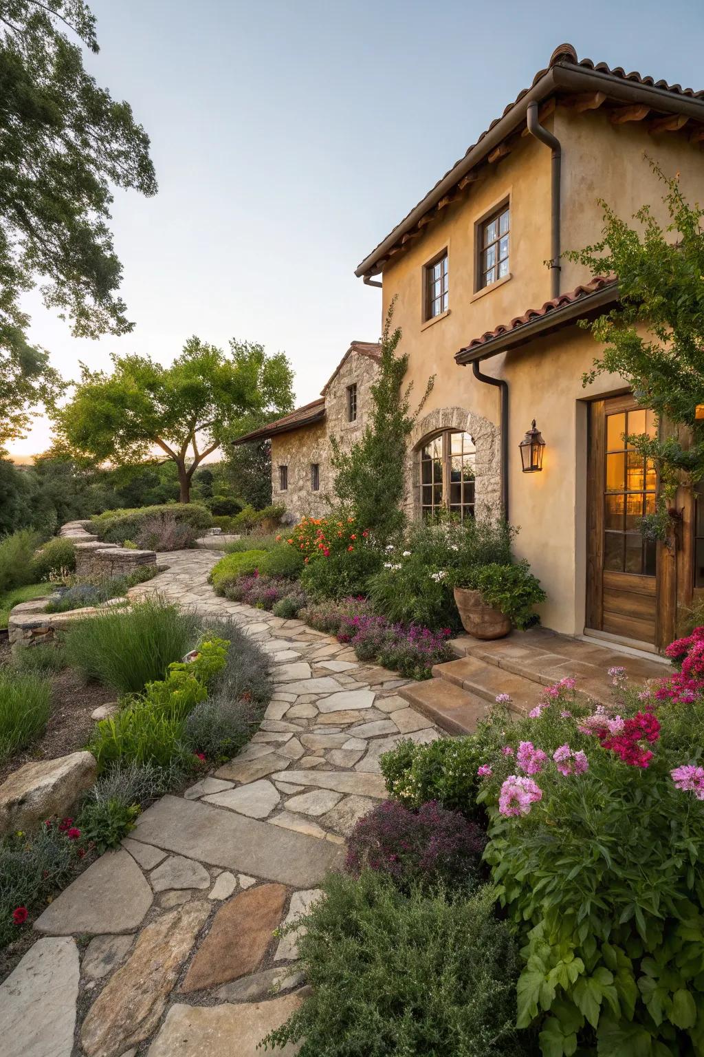Cohesive garden design with stone accents.