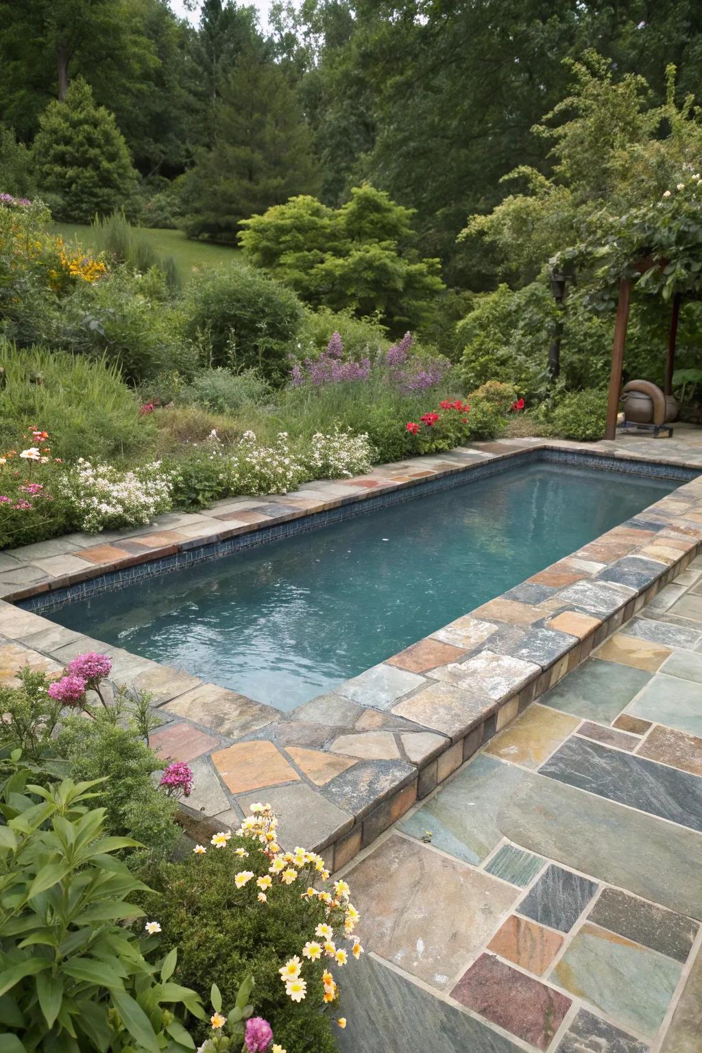 Blend earthy tones with multi-color slate tiles.