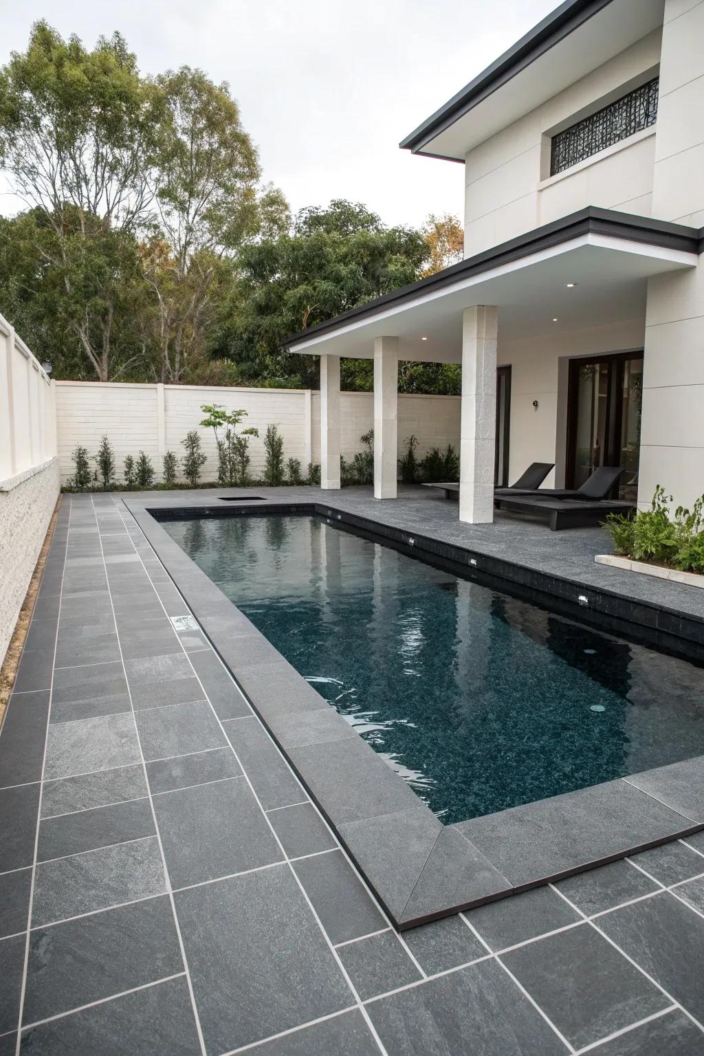 Add dramatic flair with bold black granite tiles.