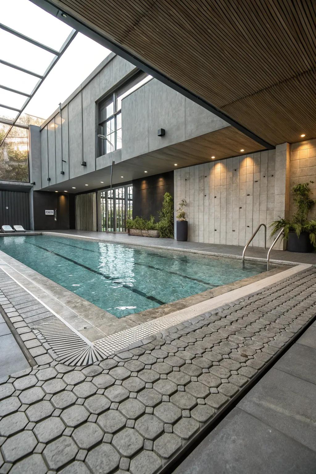 Combine safety and style with textured concrete tiles.