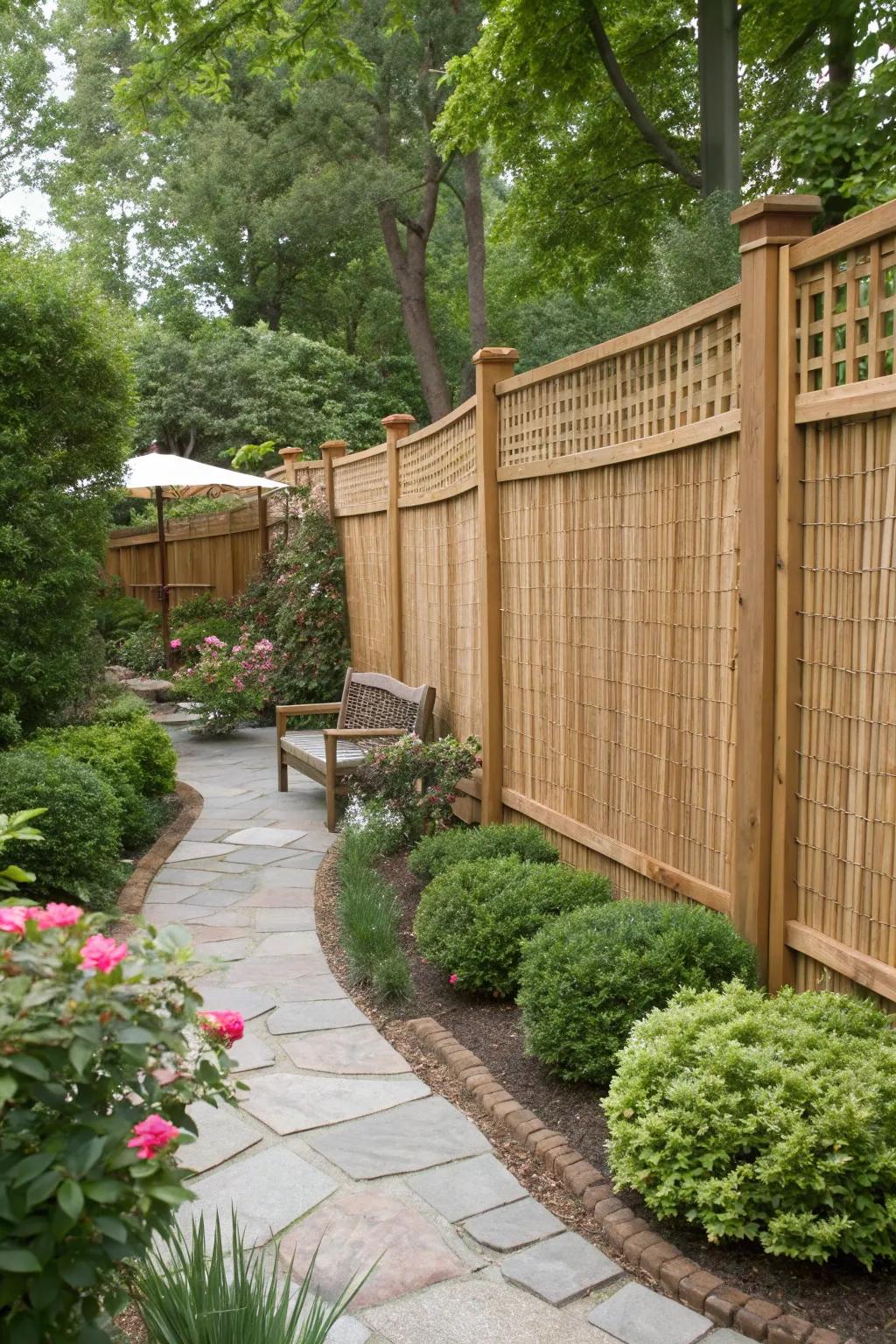 Woven wood fences add texture and warmth to your garden.