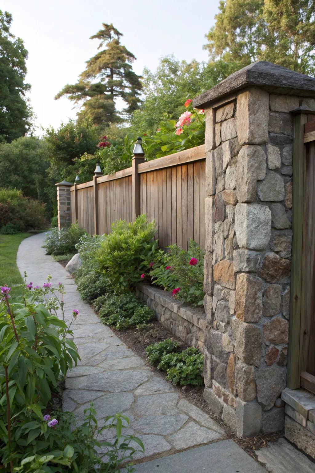 Stone accents provide an earthy, natural feel.