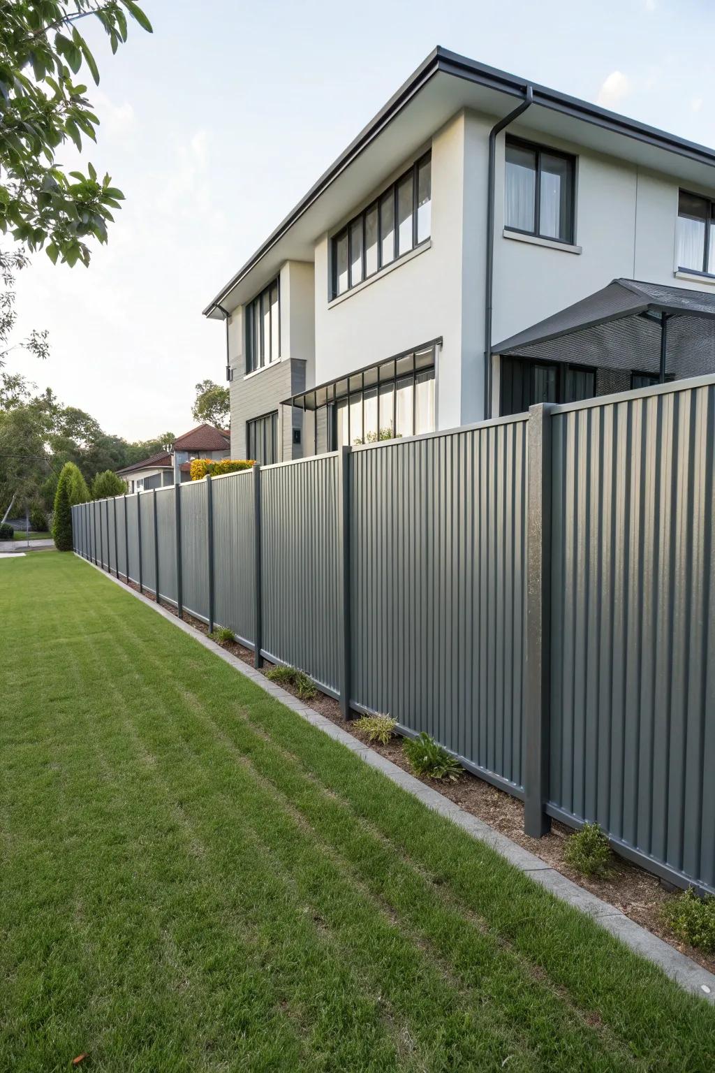 Corrugated metal fences offer a modern, industrial aesthetic.