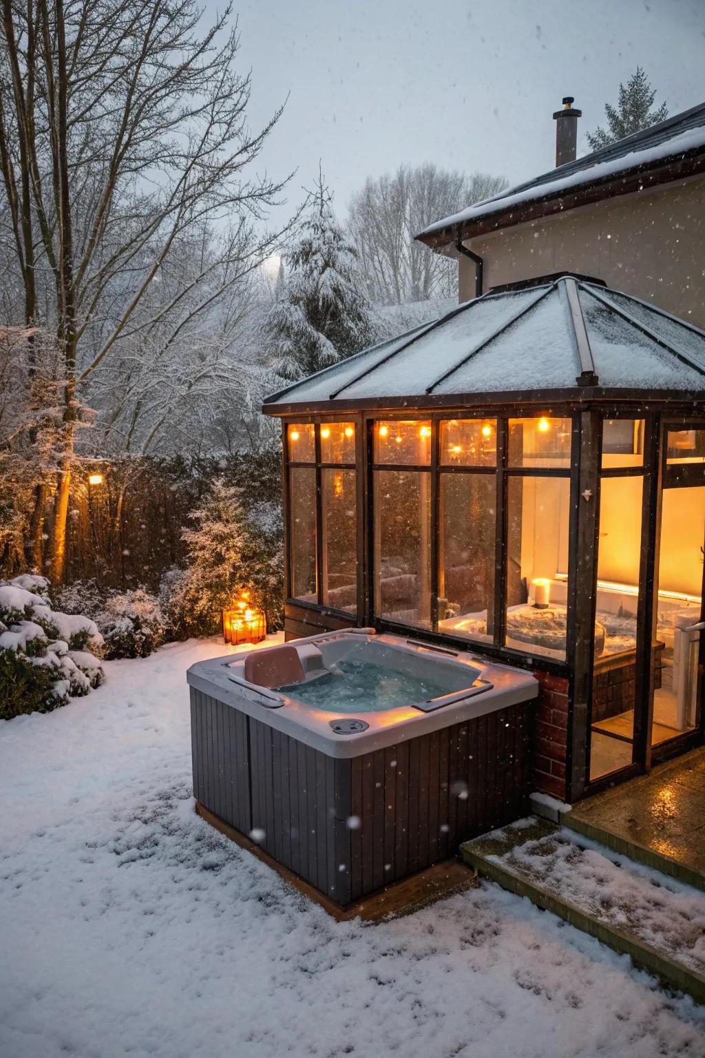 A temporary solarium offering warmth and protection.