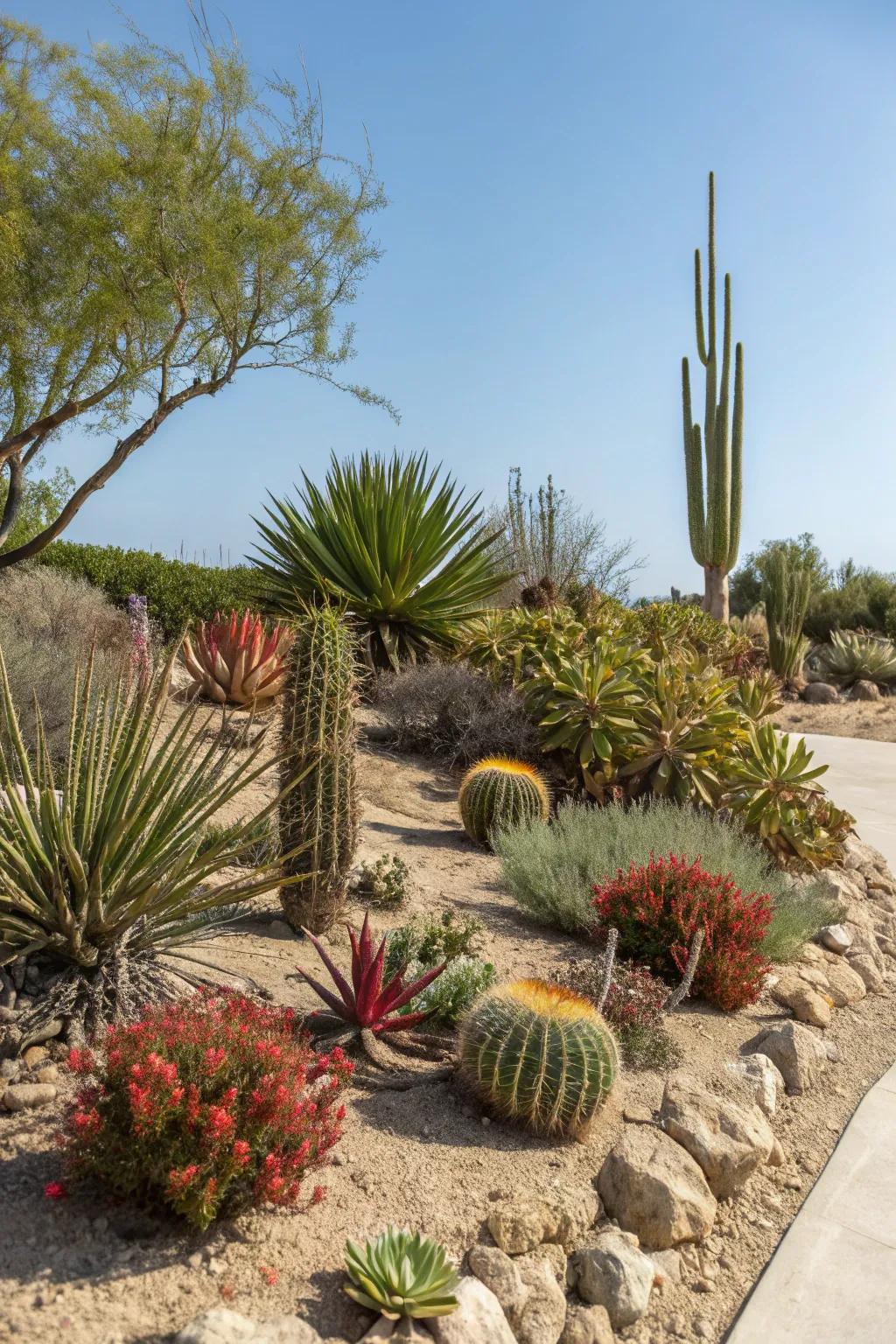 Drought-resistant plants stay vibrant even in the heat.