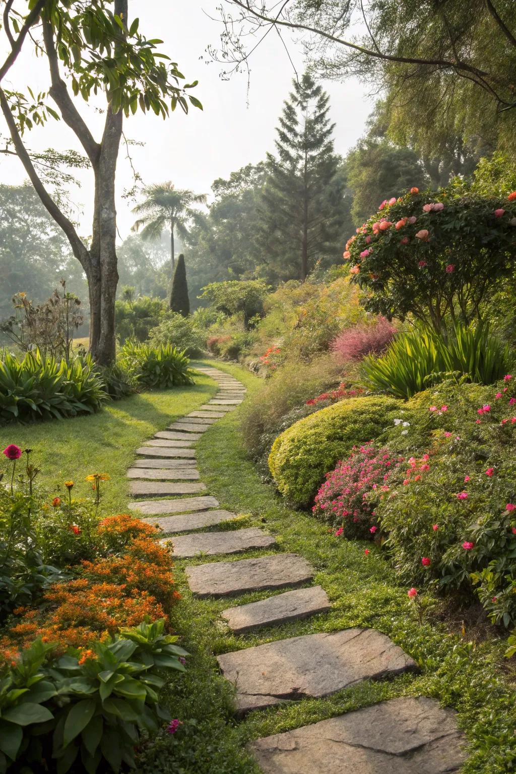 Stepping stones guide the way through the garden.
