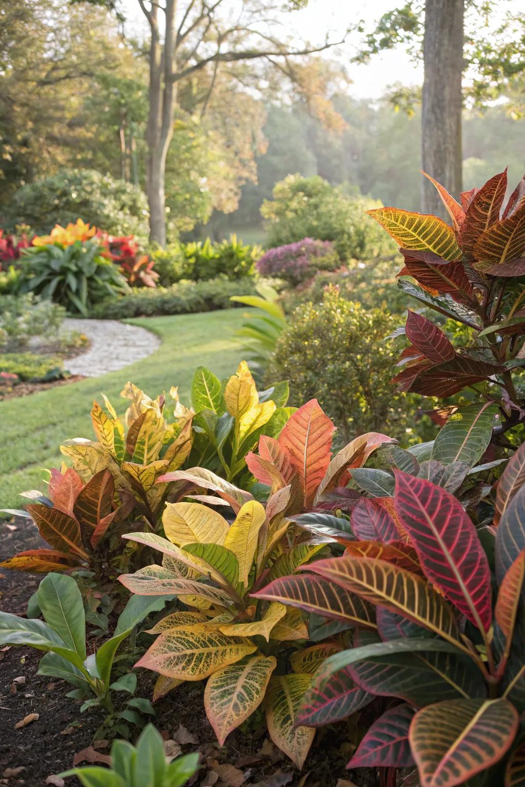 Colorful foliage creates dramatic contrast in the garden.