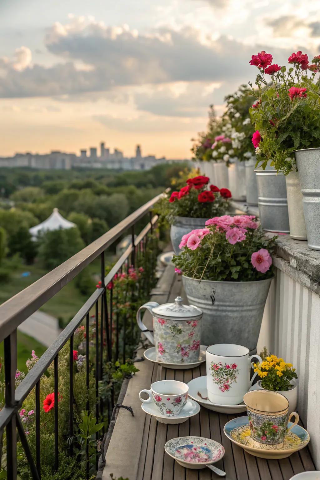 Whimsical teacup planters brighten up outdoor spaces.
