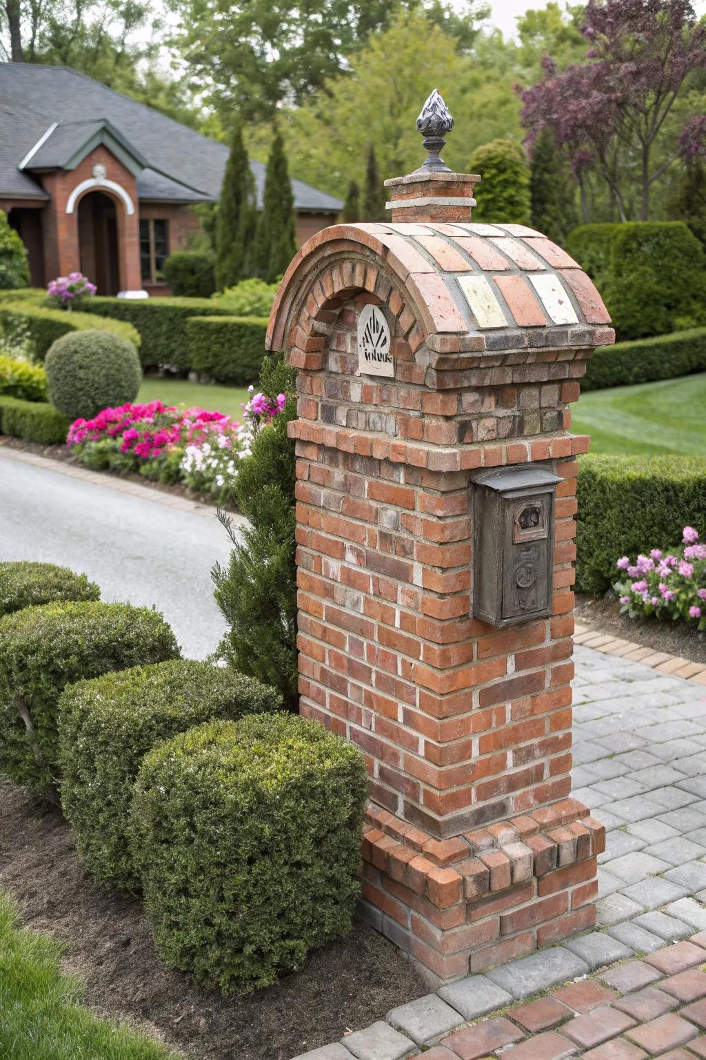 Add enduring appeal with an elegant arched brick mailbox topper.