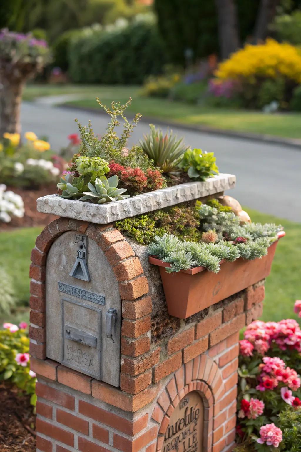 Create a whimsical miniature terrarium garden atop your mailbox.
