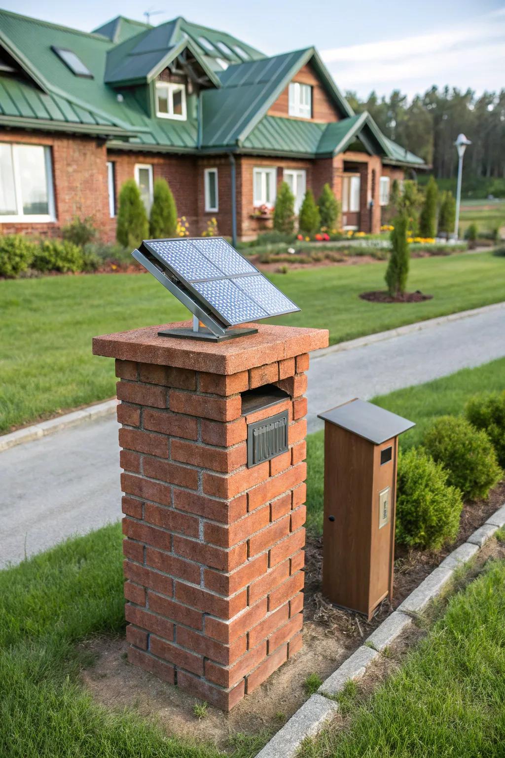 Incorporate eco-friendly solar panels as mailbox toppers.