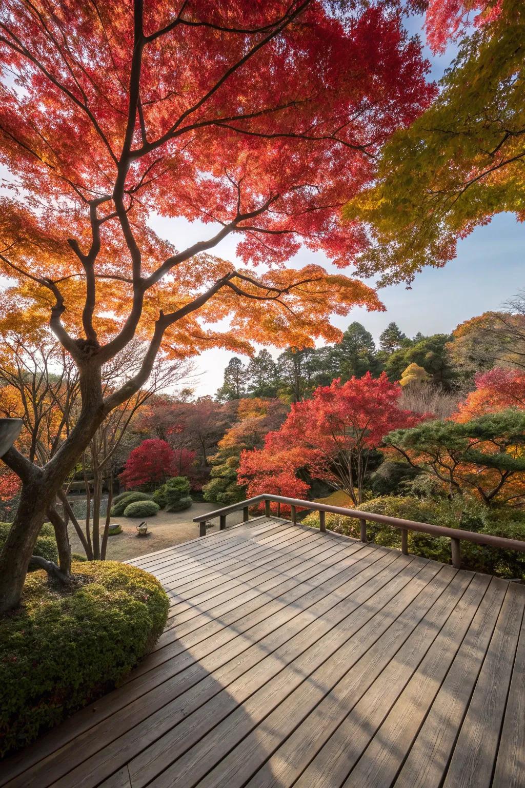 Japanese maple tree showcasing vibrant seasonal colors.