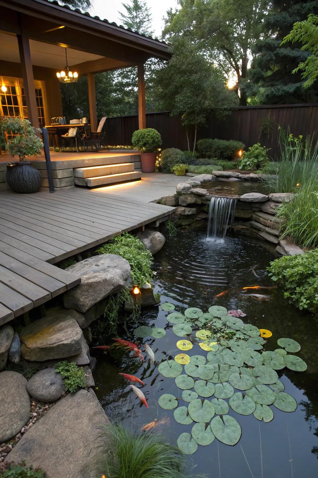 Peaceful water fountain adding calm.
