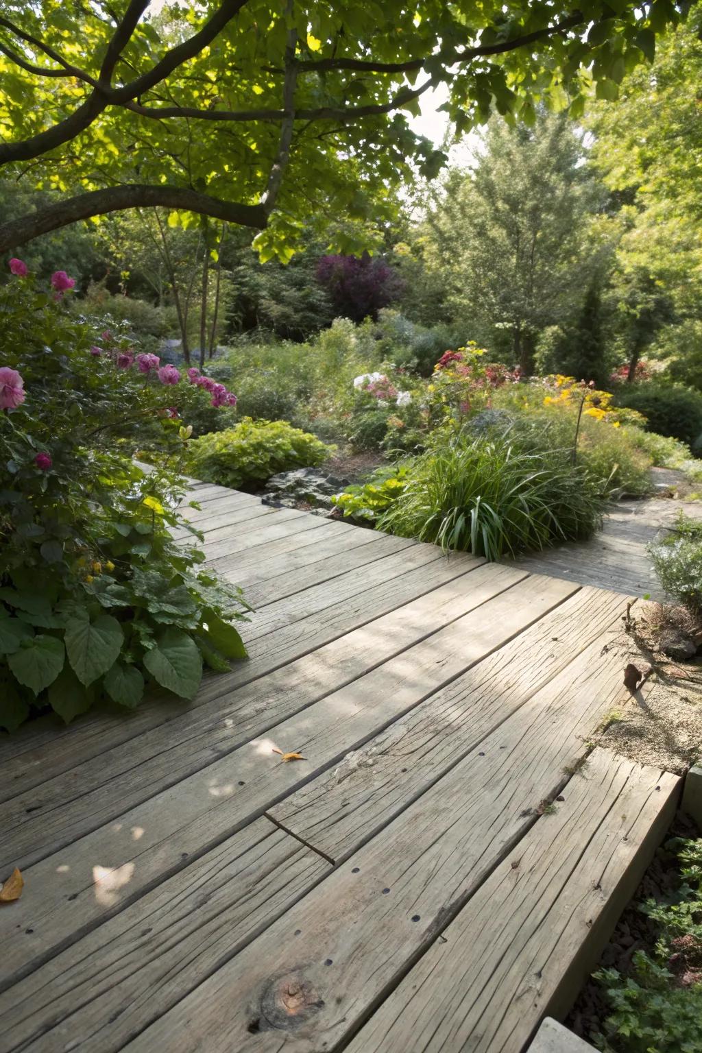 Natural wood decking emphasizing grain and texture.
