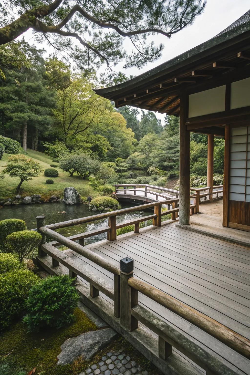 Natural wood railings blending into landscape.