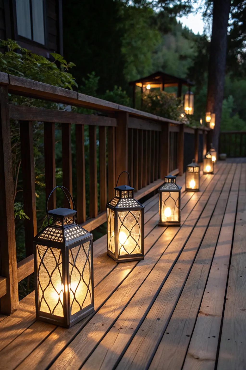 Elegant lanterns casting warm light.