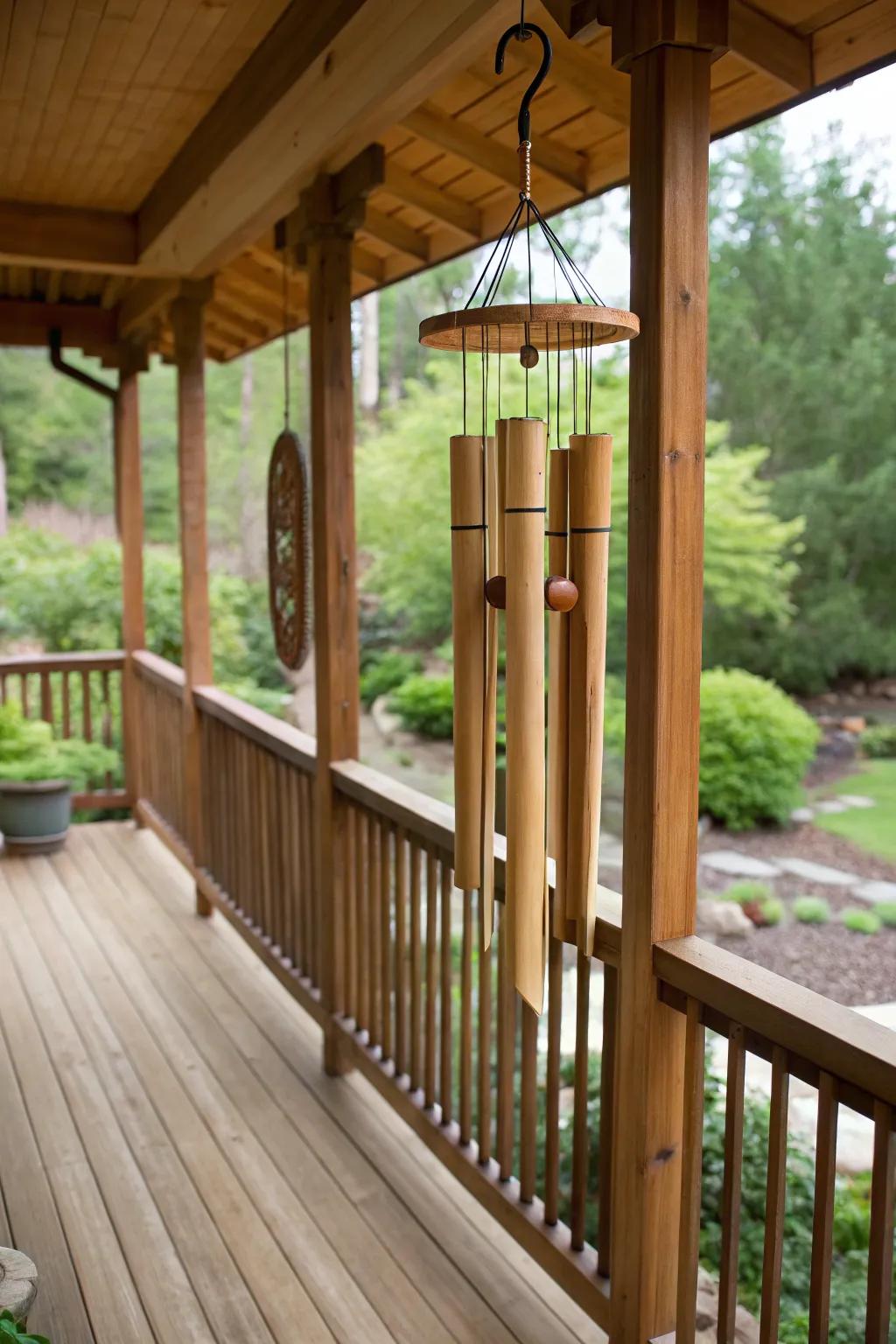 Harmonious bamboo wind chimes gently swaying.