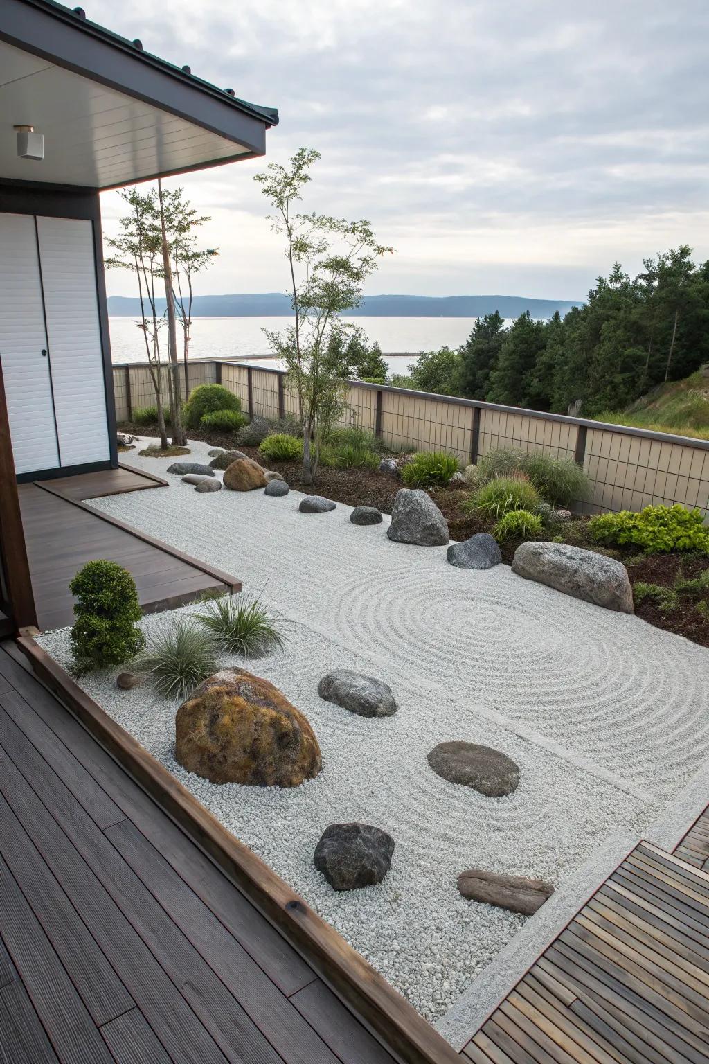 A peaceful Zen garden corner on the deck.
