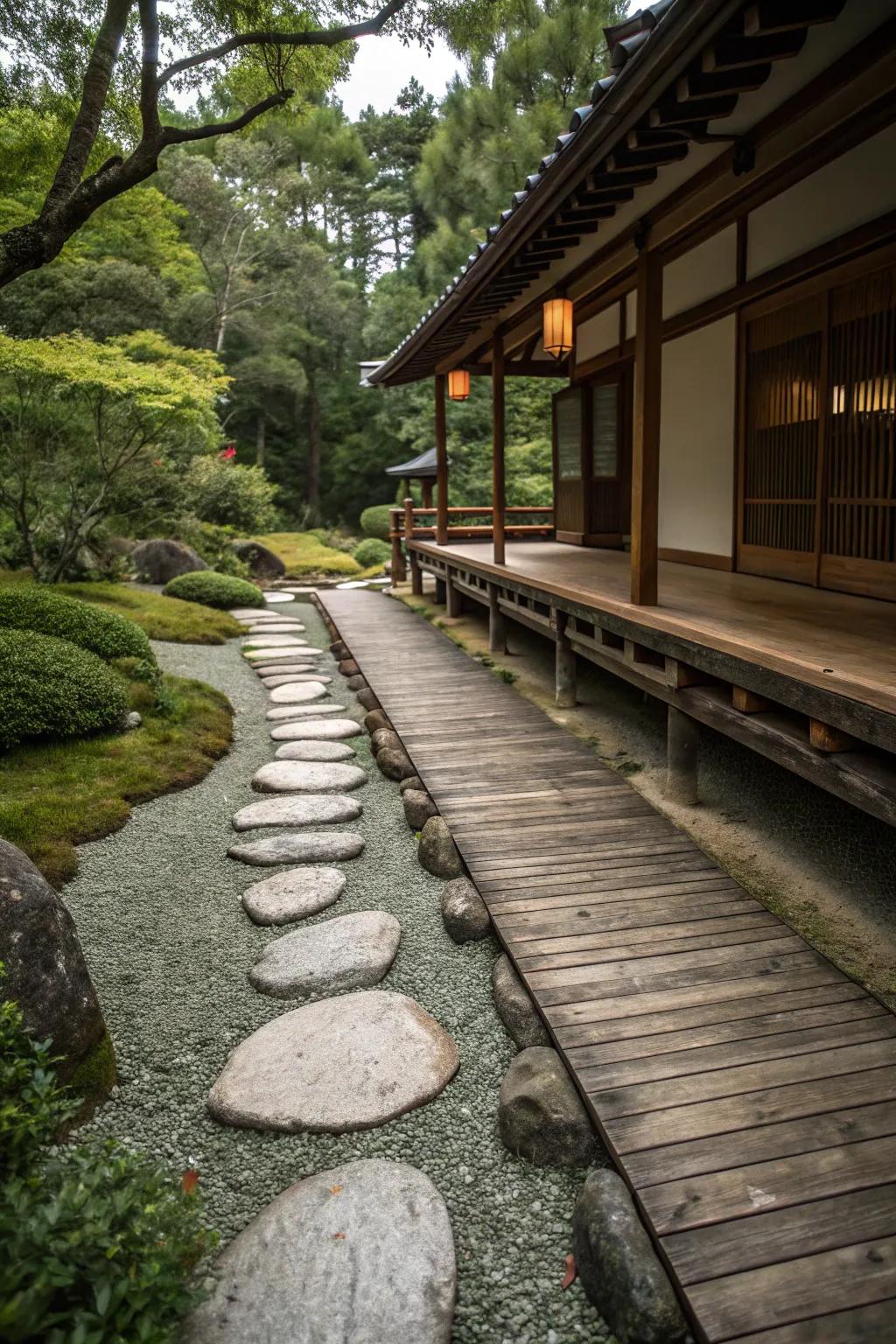 Natural stone pathways leading the way to the deck.