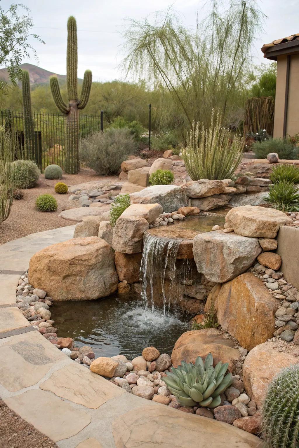 Water features add tranquility and elegance to your front yard.