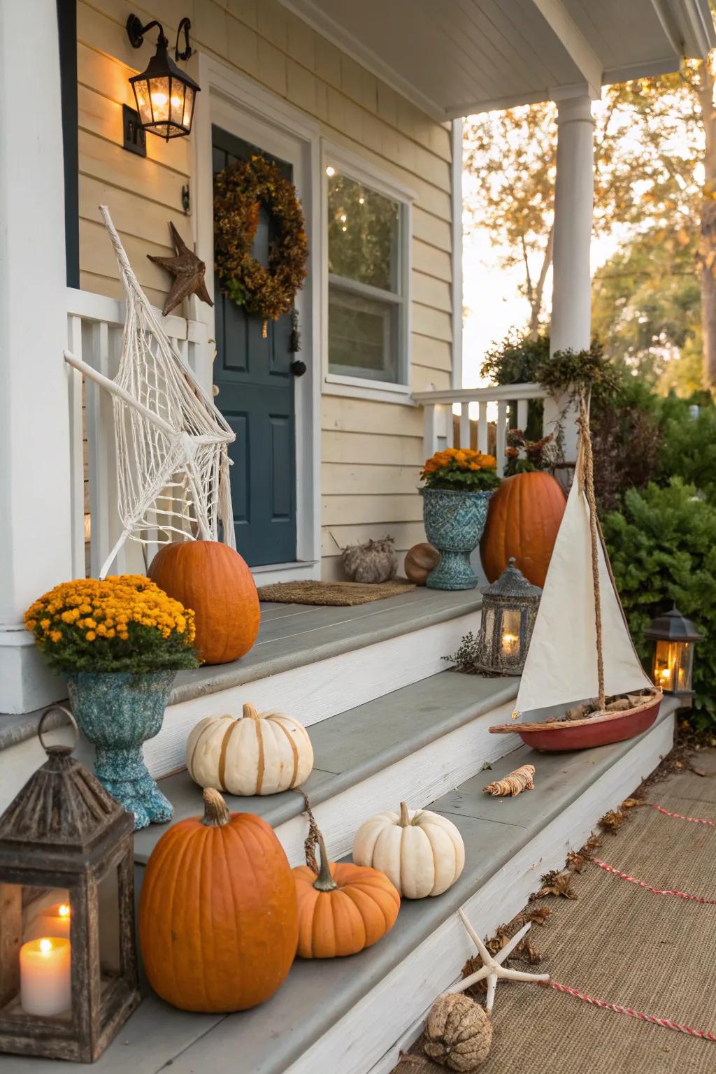 Seasonal decorations keeping the porch lively and engaging.