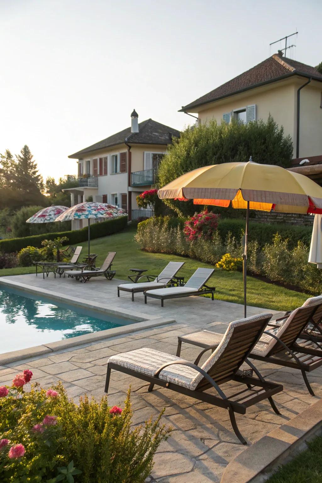 A poolside lounge area perfect for relaxing and soaking up the sun.
