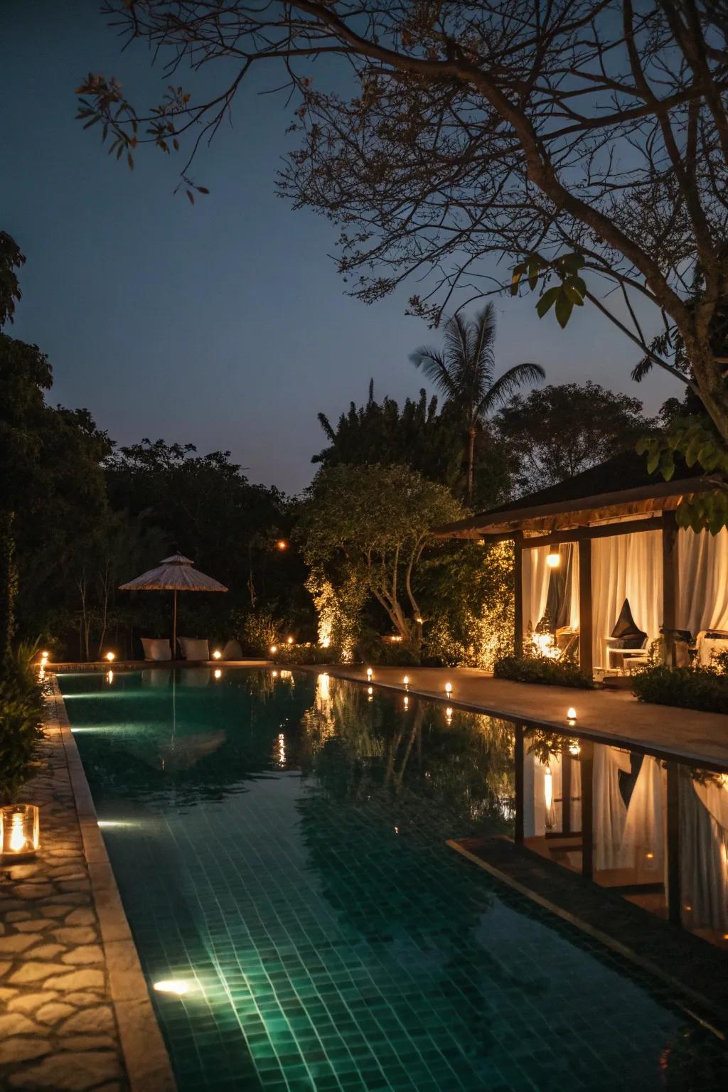 Ambient lighting sets a magical mood around your pool.