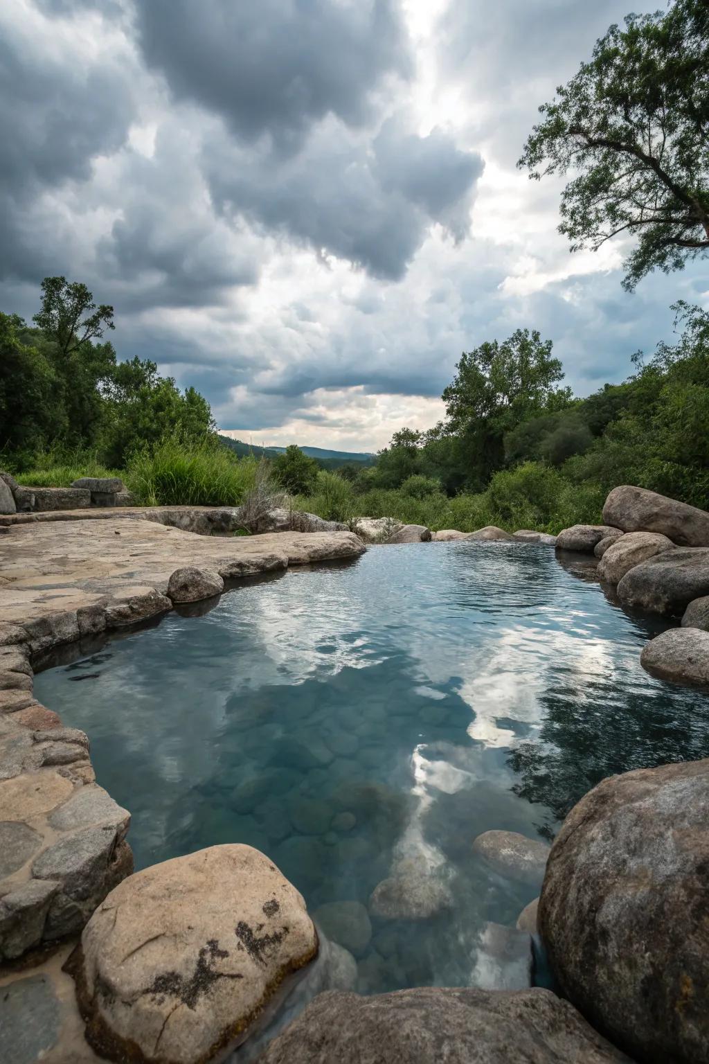 Rocky accents add a natural charm to your poolside.