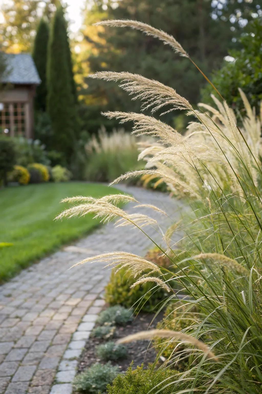 Tall grasses add texture and movement with little maintenance.