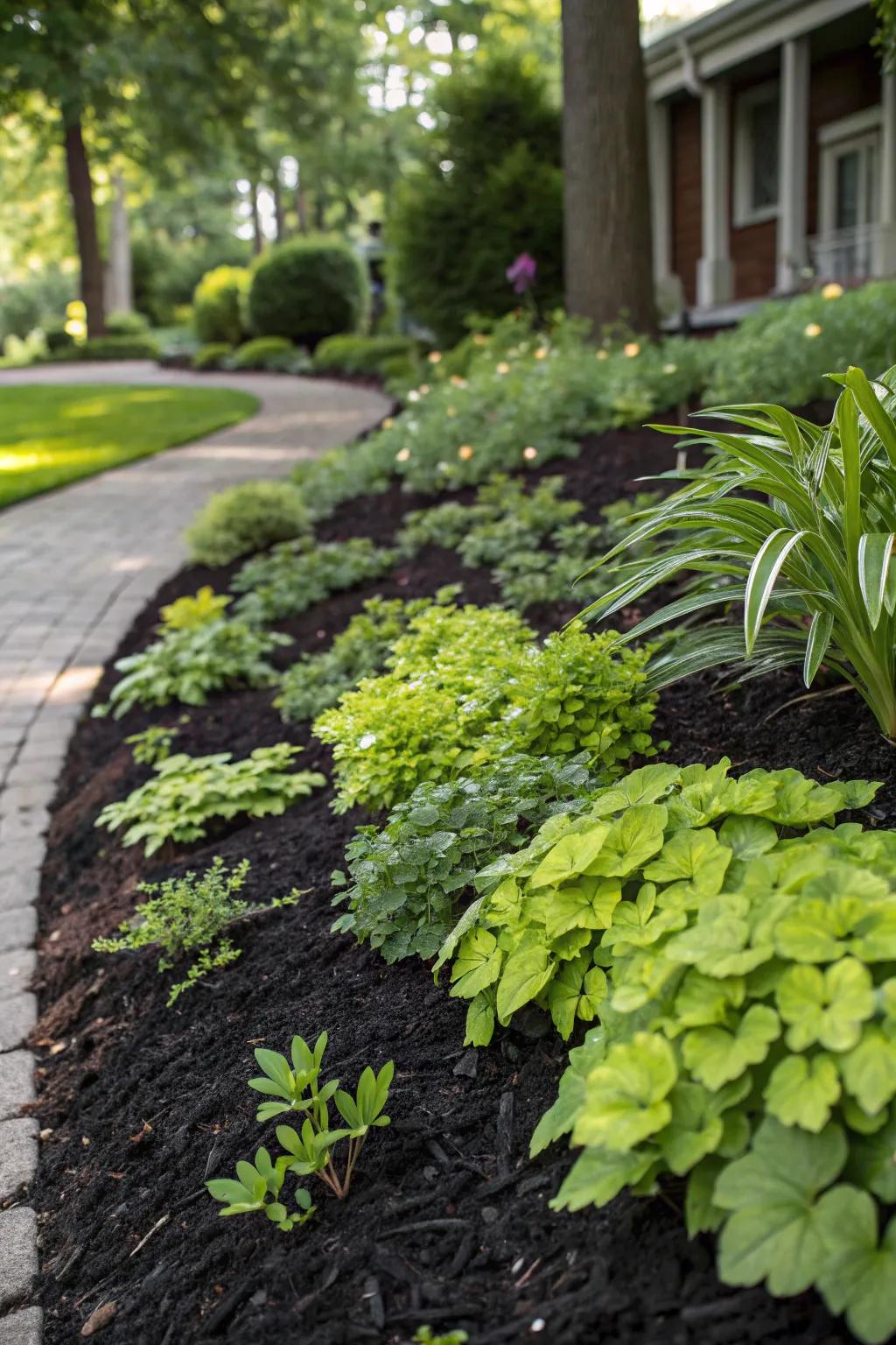 Mulch and ground cover for a tidy, low-maintenance garden.