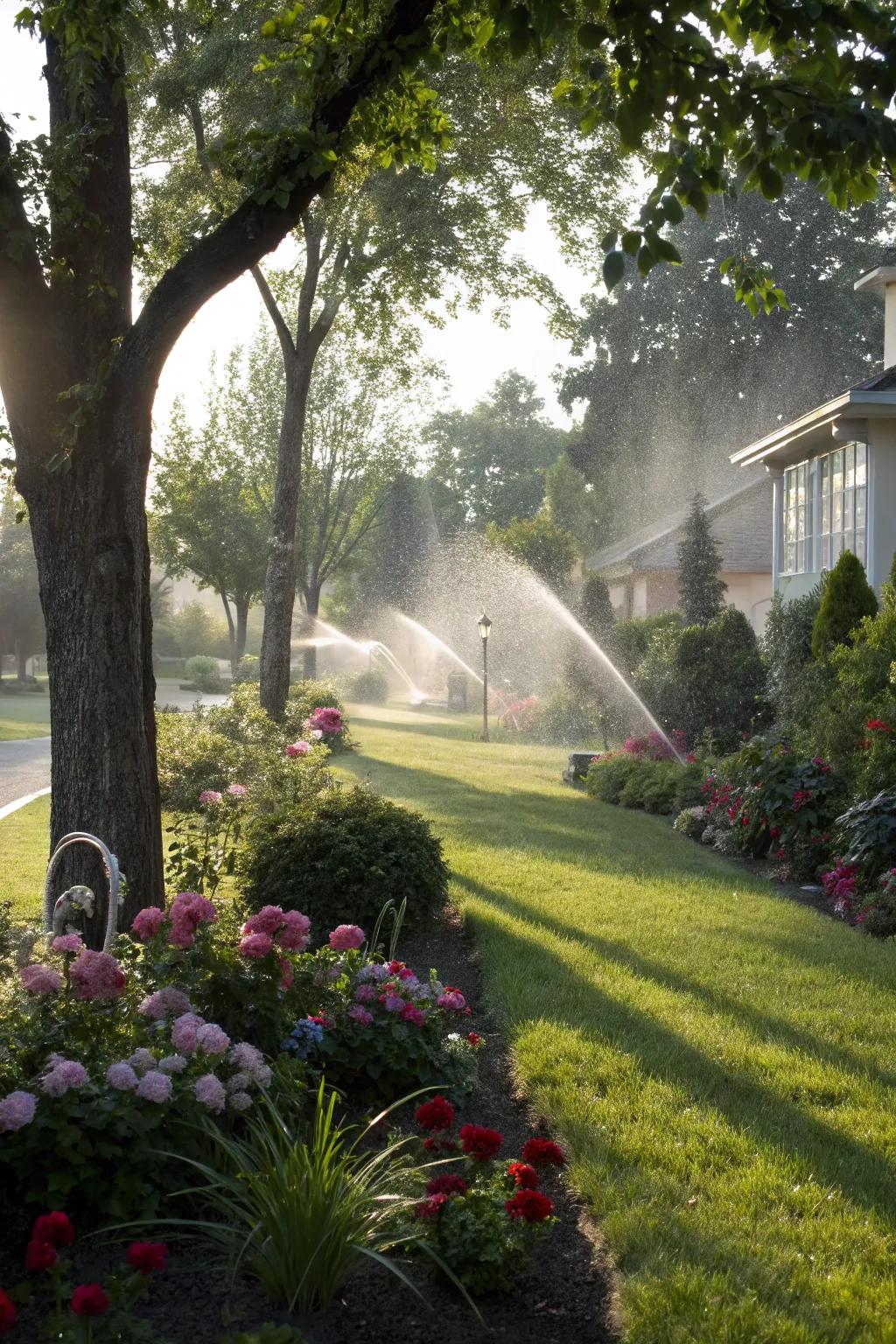 Automatic sprinklers ensure efficient and easy watering.