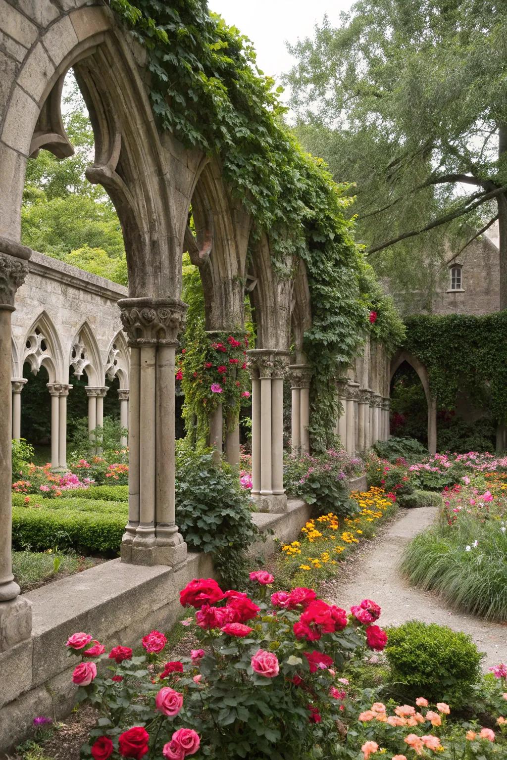 Gothic ruins create a mystical focal point in your garden.