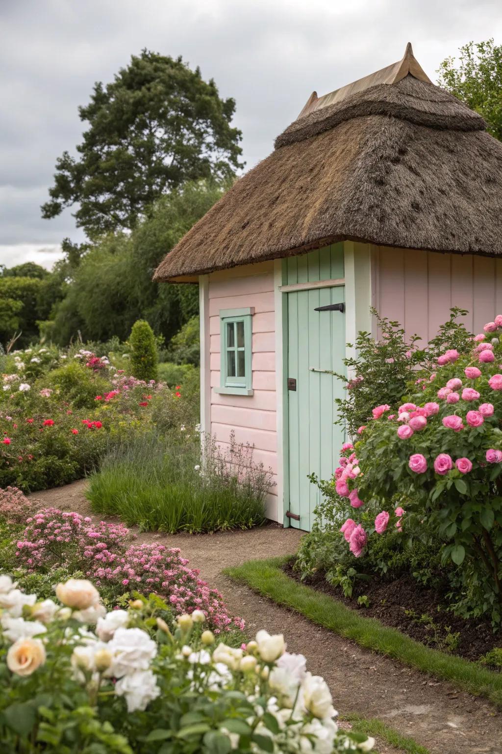 Cottage garden sheds are quaint and functional.