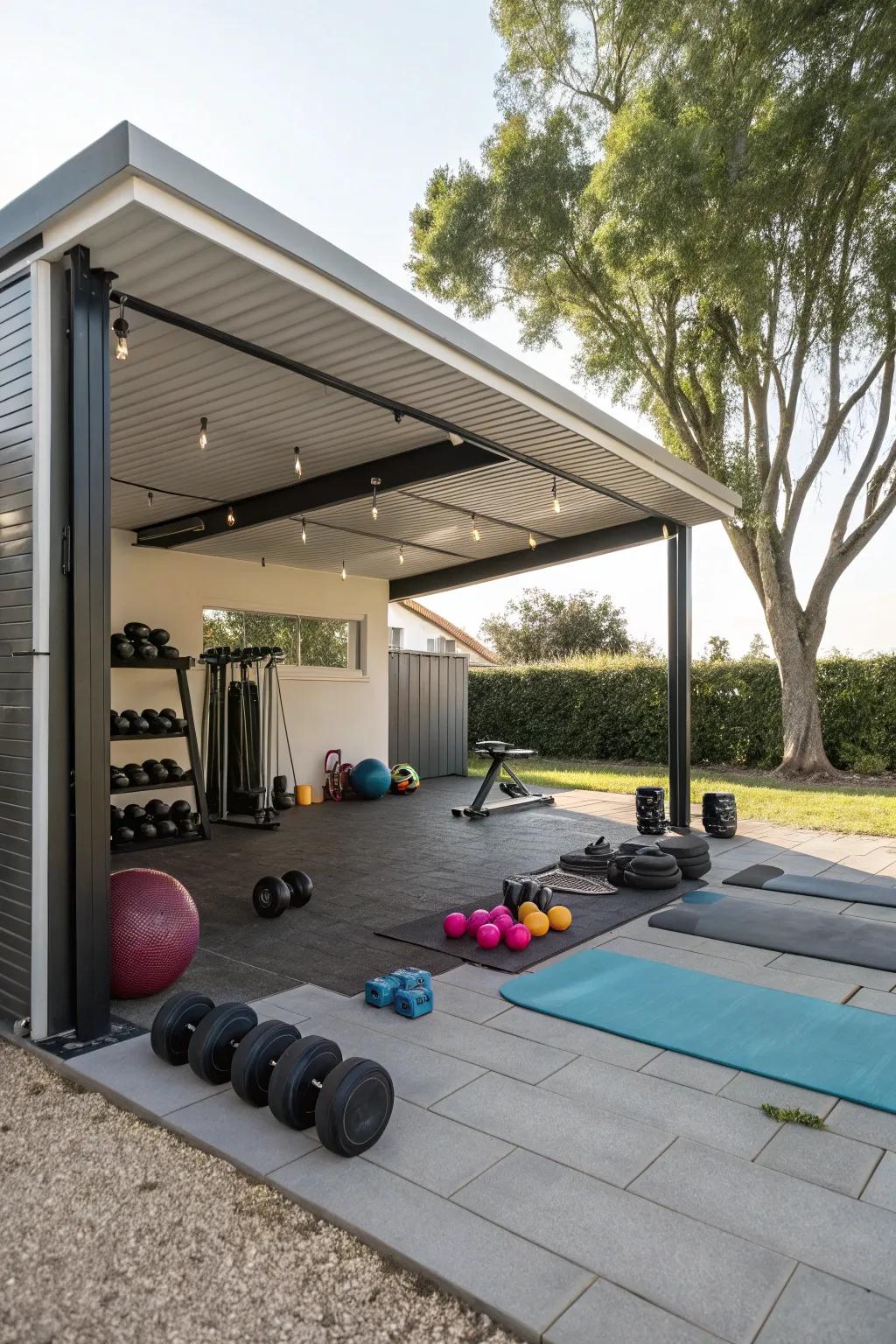 An outdoor gym in your carport for a breath of fresh air with every workout.