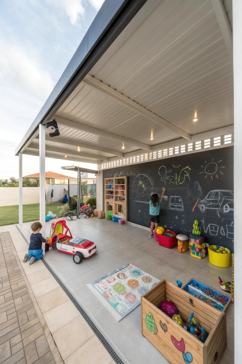 A carport play area offers endless fun for kids.
